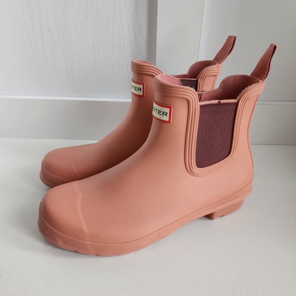 Hunter Women US 9 Salmon‎ / Rough Pink Rubber Chelsea Boots Ankle Rain Boots - Picture 3 of 14